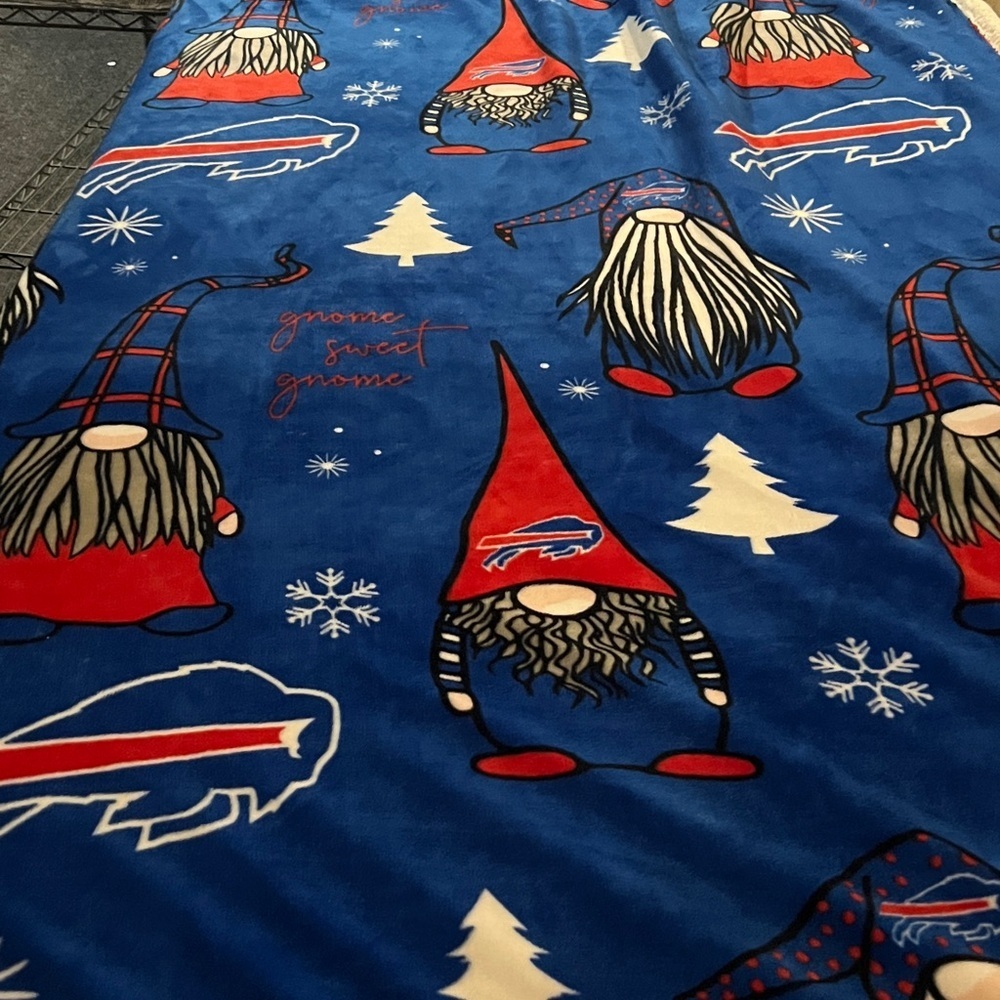 Whimsical Blue Gnome Blanket with Red Details Buffalo Bills 50x60